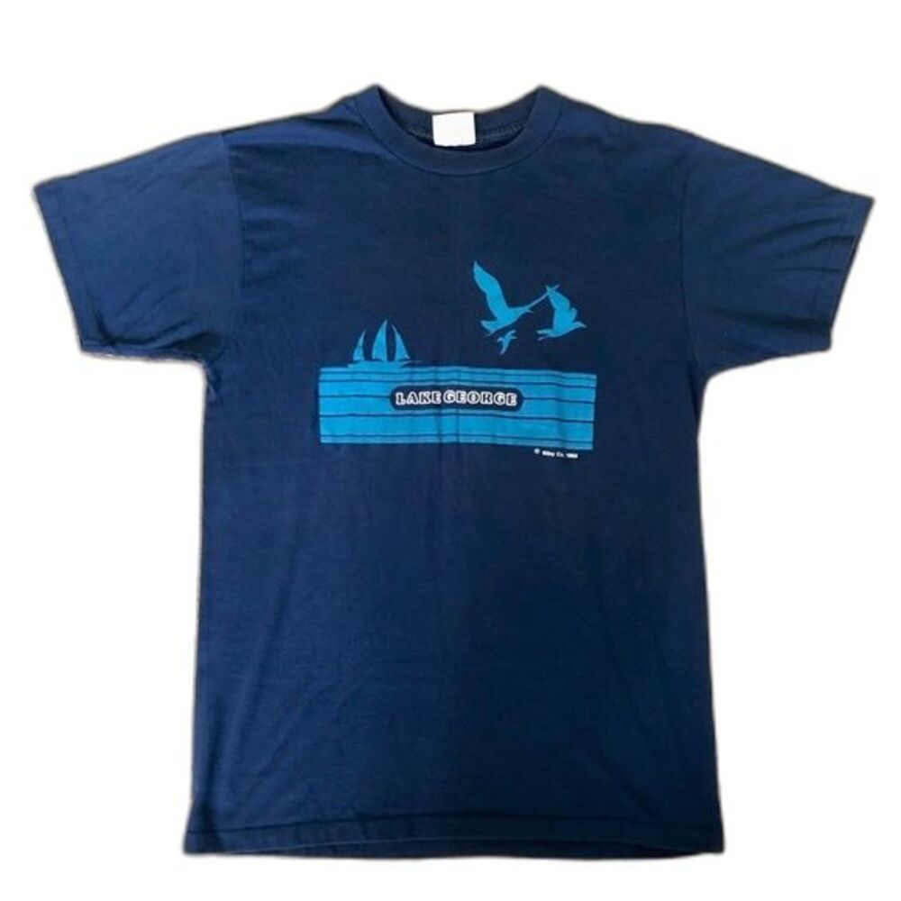 Vintage 80s Lake George NY Blue Graphic T-Shirt Size XL